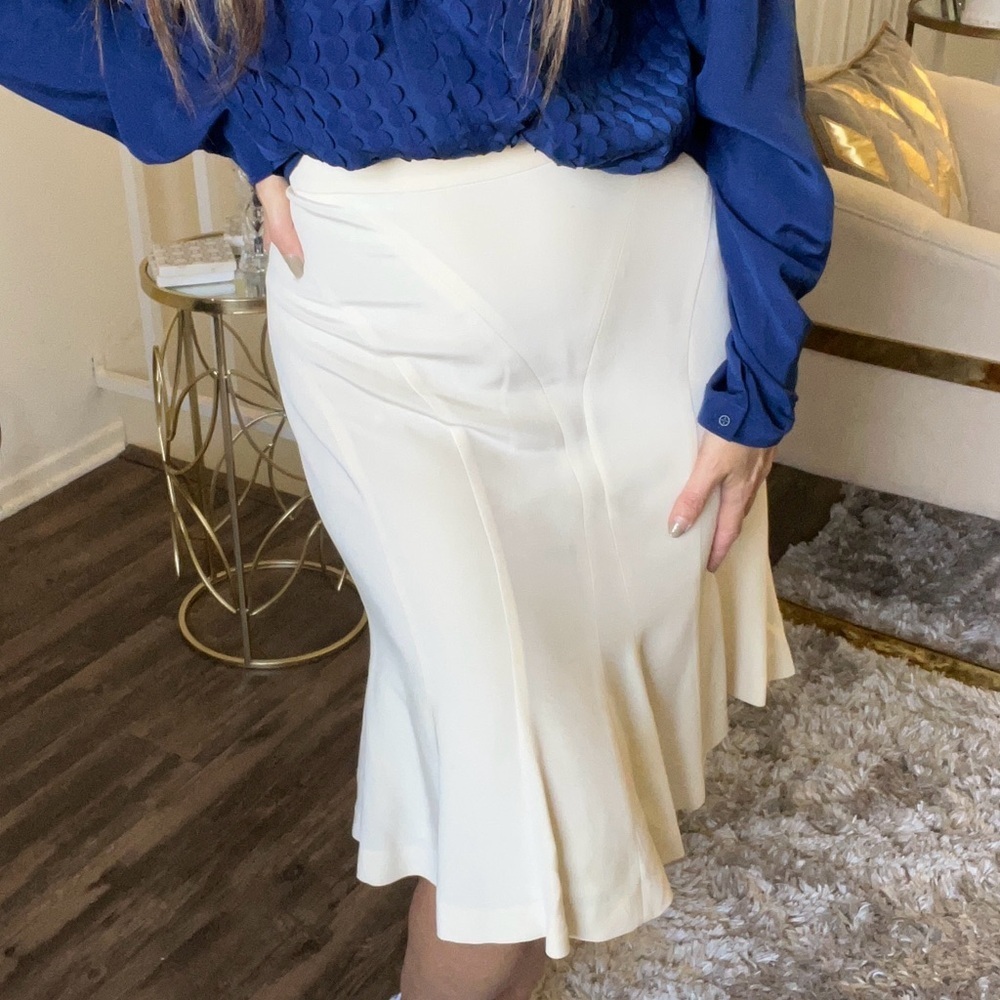 Rena Lange Vtg Silk Knee Length Ivory Slightly Flare Hem Fully Lined Skirt 14